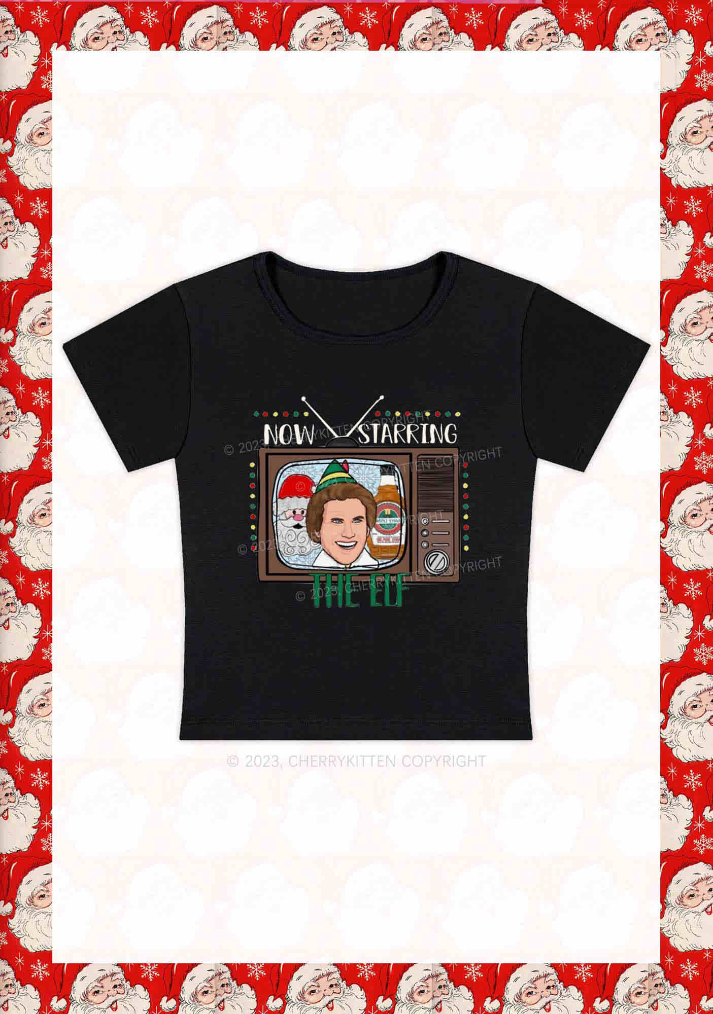 Now Starring The Elf Christmas Y2K Baby Tee Cherrykitten