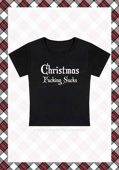 Christmas Sucks Y2K Baby Tee Cherrykitten