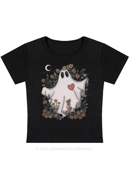 Floral Ghost Halloween Baby Tee Cherrykitten