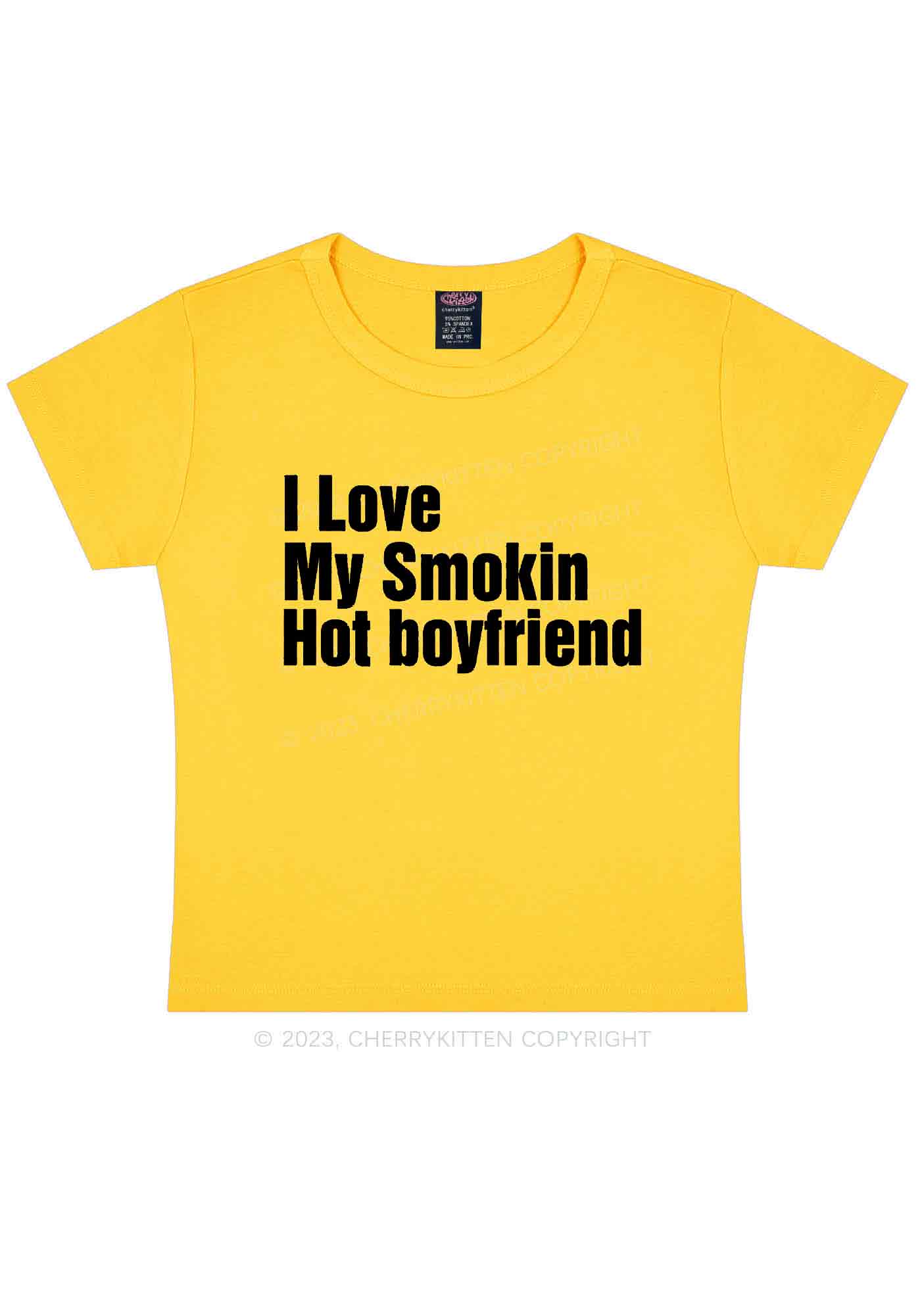 I Love My Smokin Hot Boyfriend Y2K Baby Tee Cherrykitten