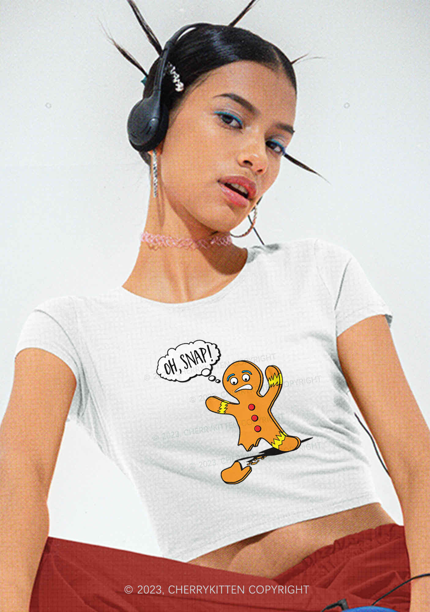 Oh Snap Gingerbread Man Christmas Y2K Baby Tee Cherrykitten