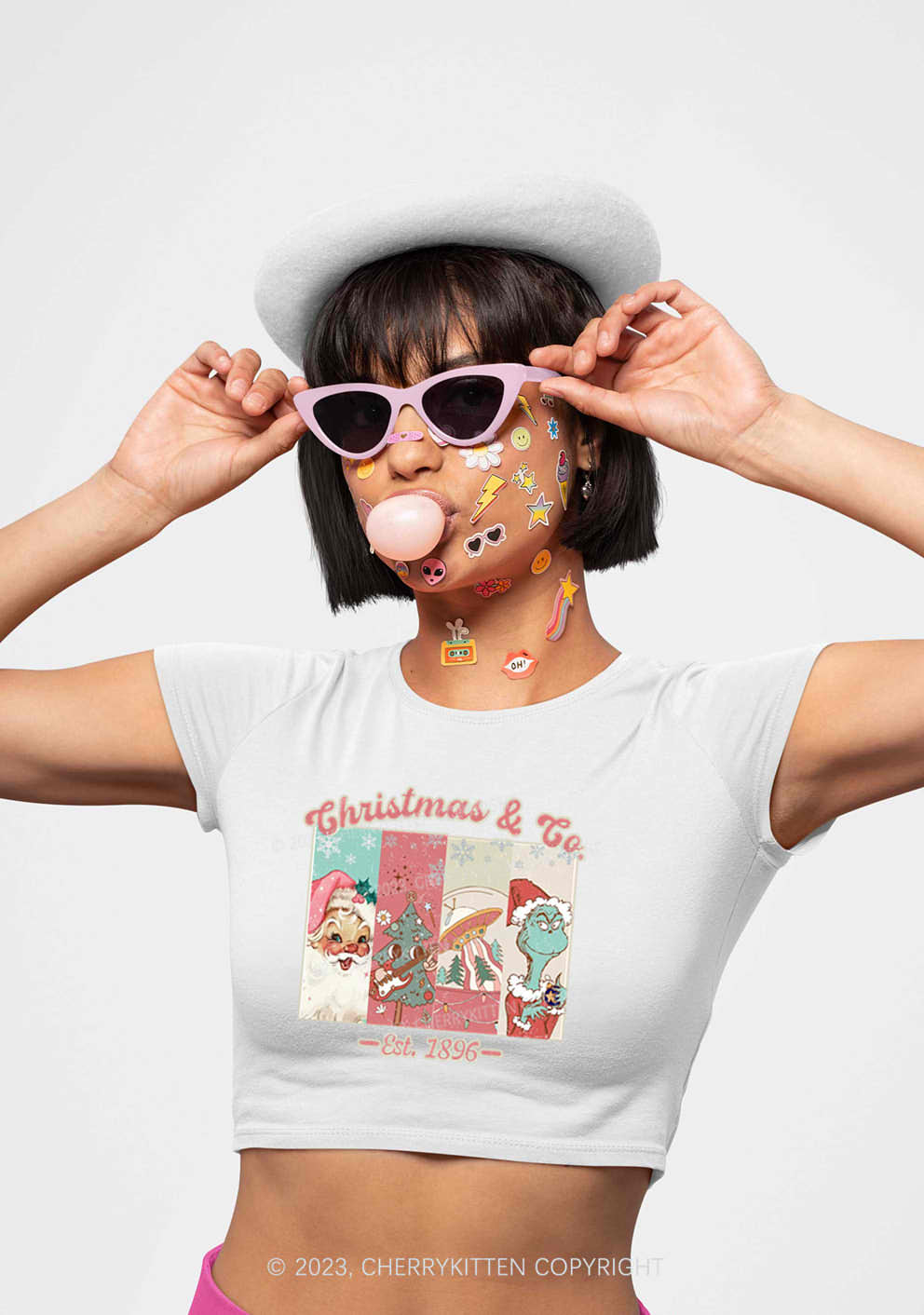 Retro Pink Santa Christmas Y2K Baby Tee Cherrykitten
