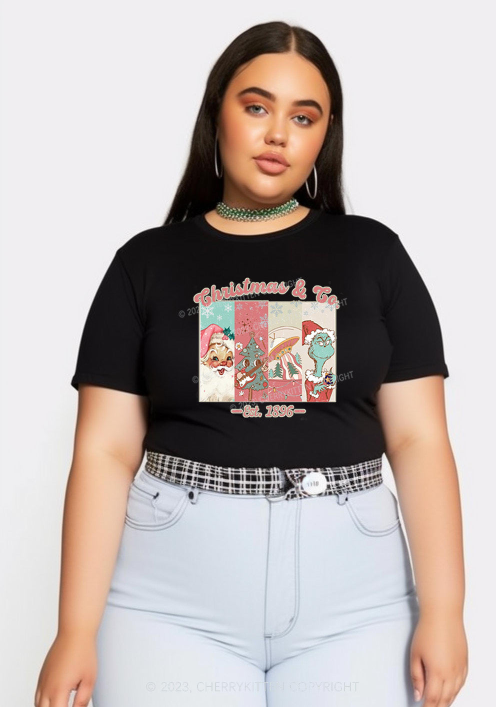 Retro Pink Santa Christmas Y2K Baby Tee Cherrykitten