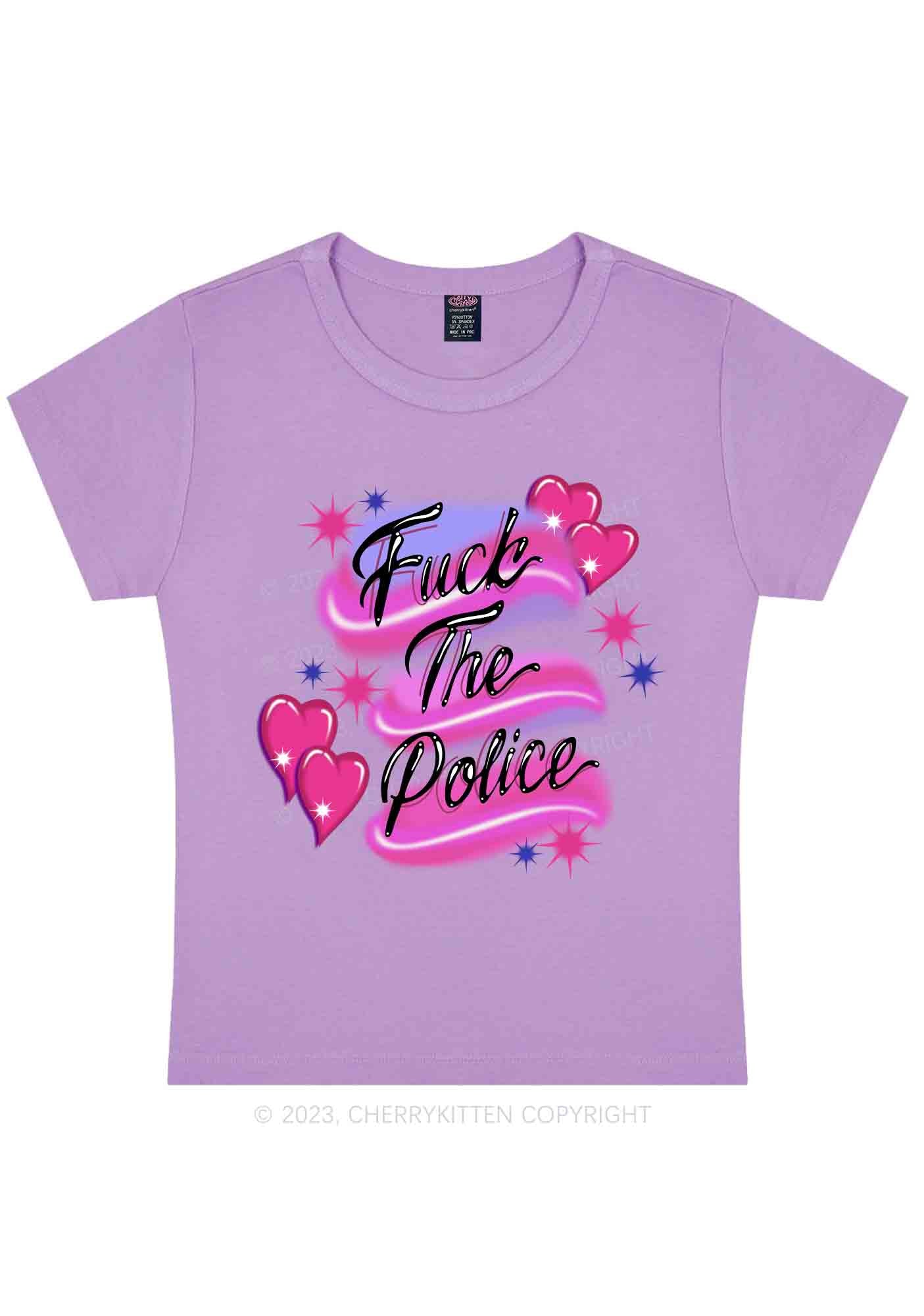Curvy Fxxk The Police Flying Heart Y2K Baby Tee Cherrykitten