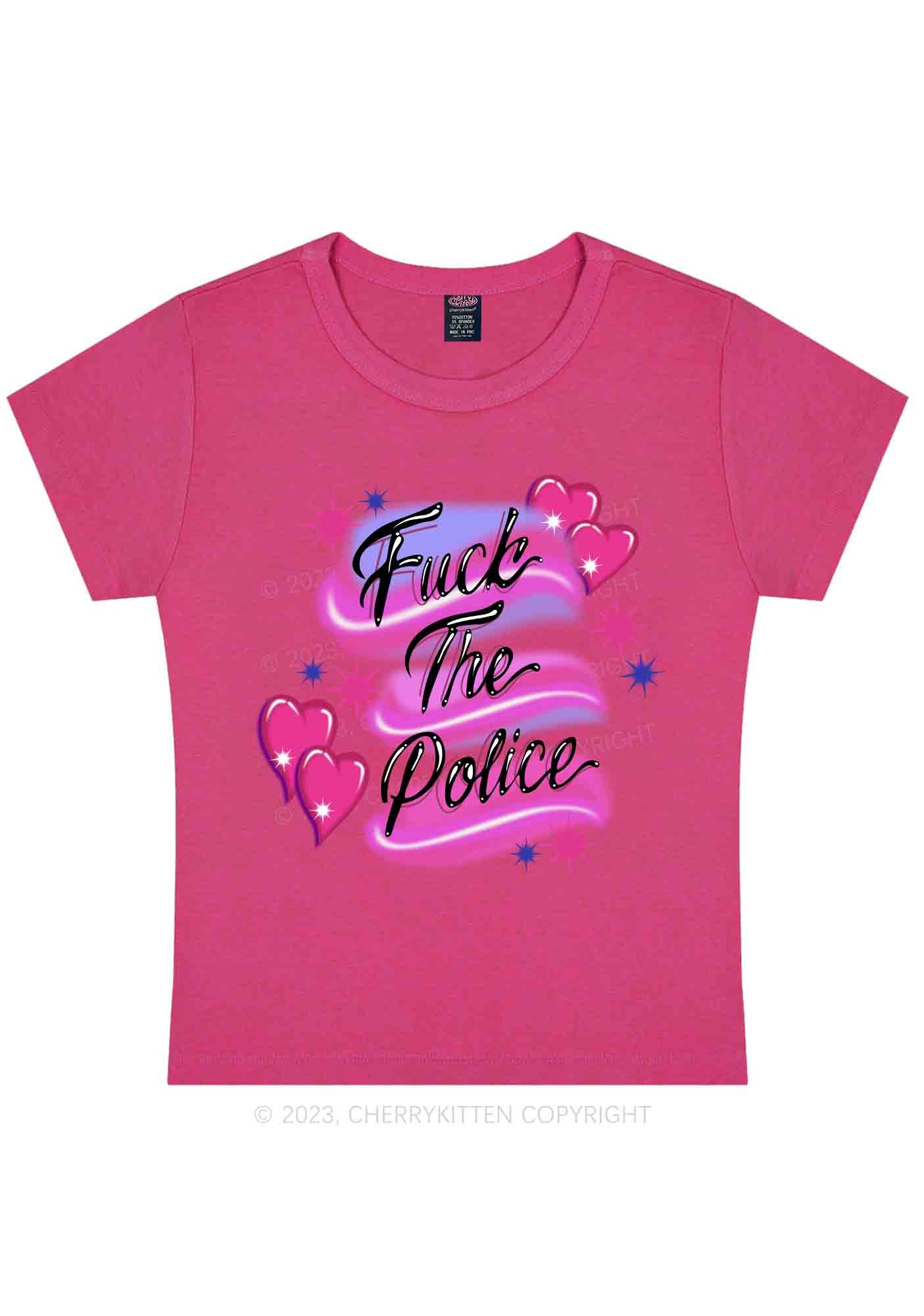 Curvy Fxxk The Police Flying Heart Y2K Baby Tee Cherrykitten