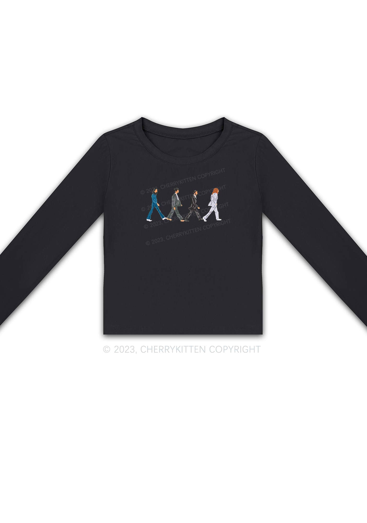 Walking Men Y2K Long Sleeve Crop Top Cherrykitten