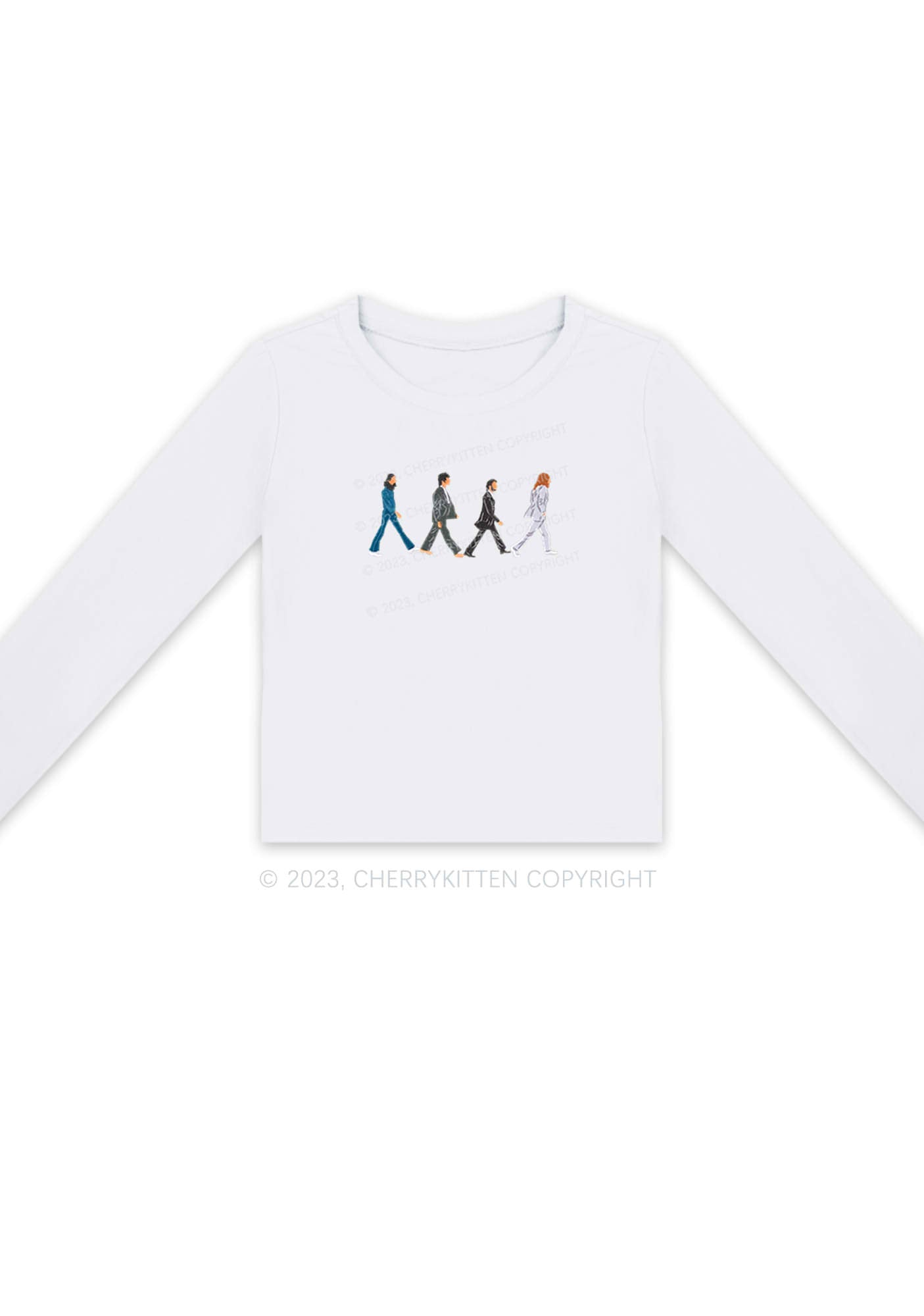Walking Men Y2K Long Sleeve Crop Top Cherrykitten