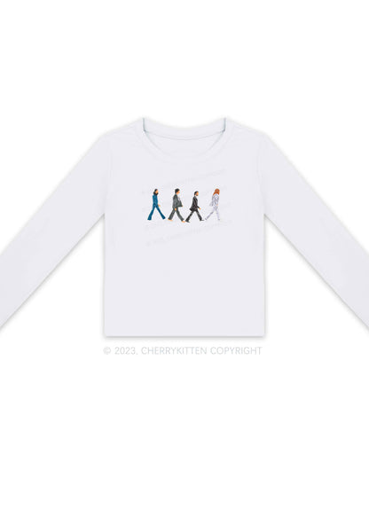 Walking Men Y2K Long Sleeve Crop Top Cherrykitten