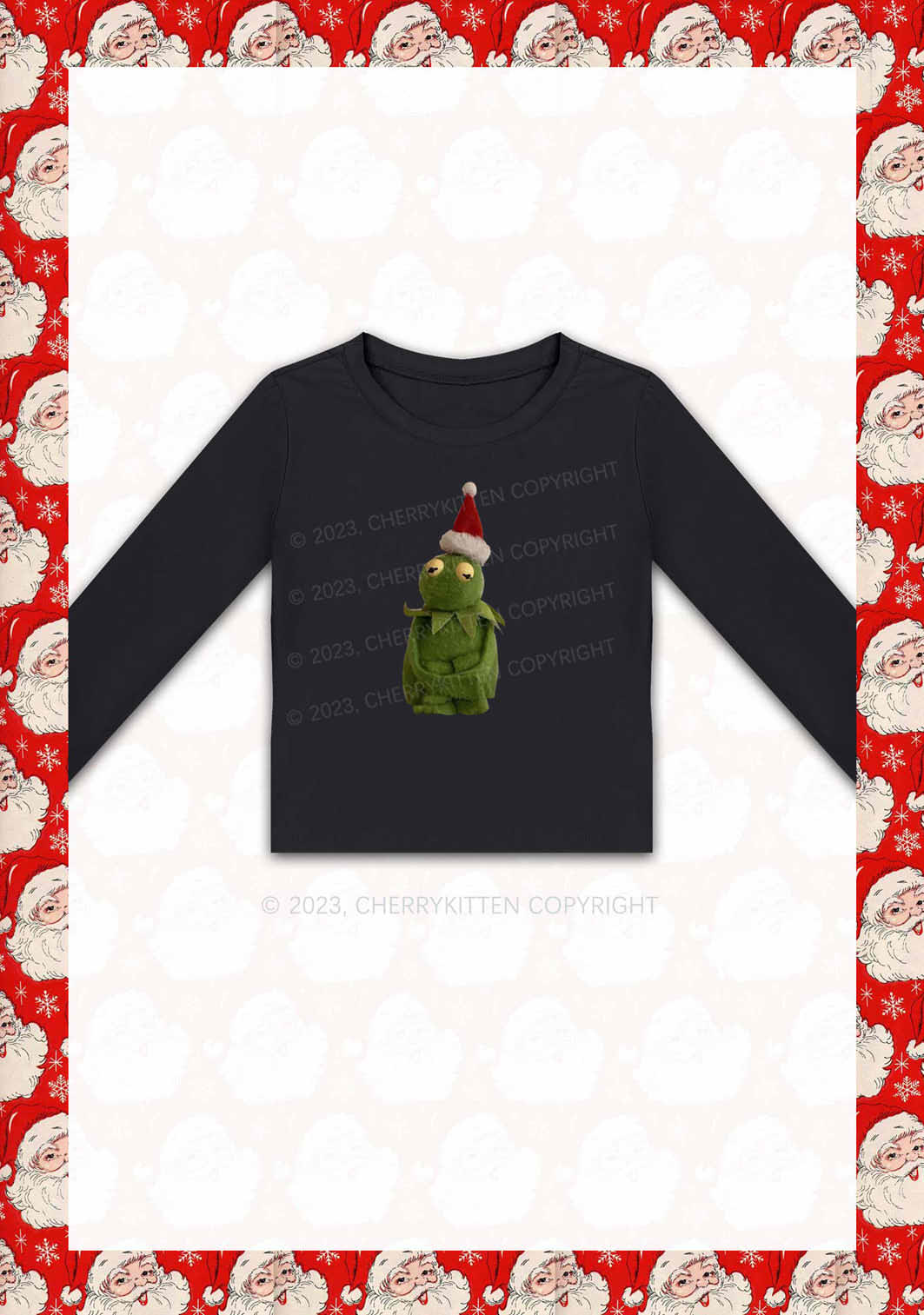 Christmas Plush Frog Y2K Long Sleeve Crop Top Cherrykitten