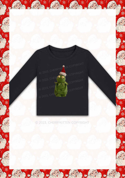 Christmas Plush Frog Y2K Long Sleeve Crop Top Cherrykitten