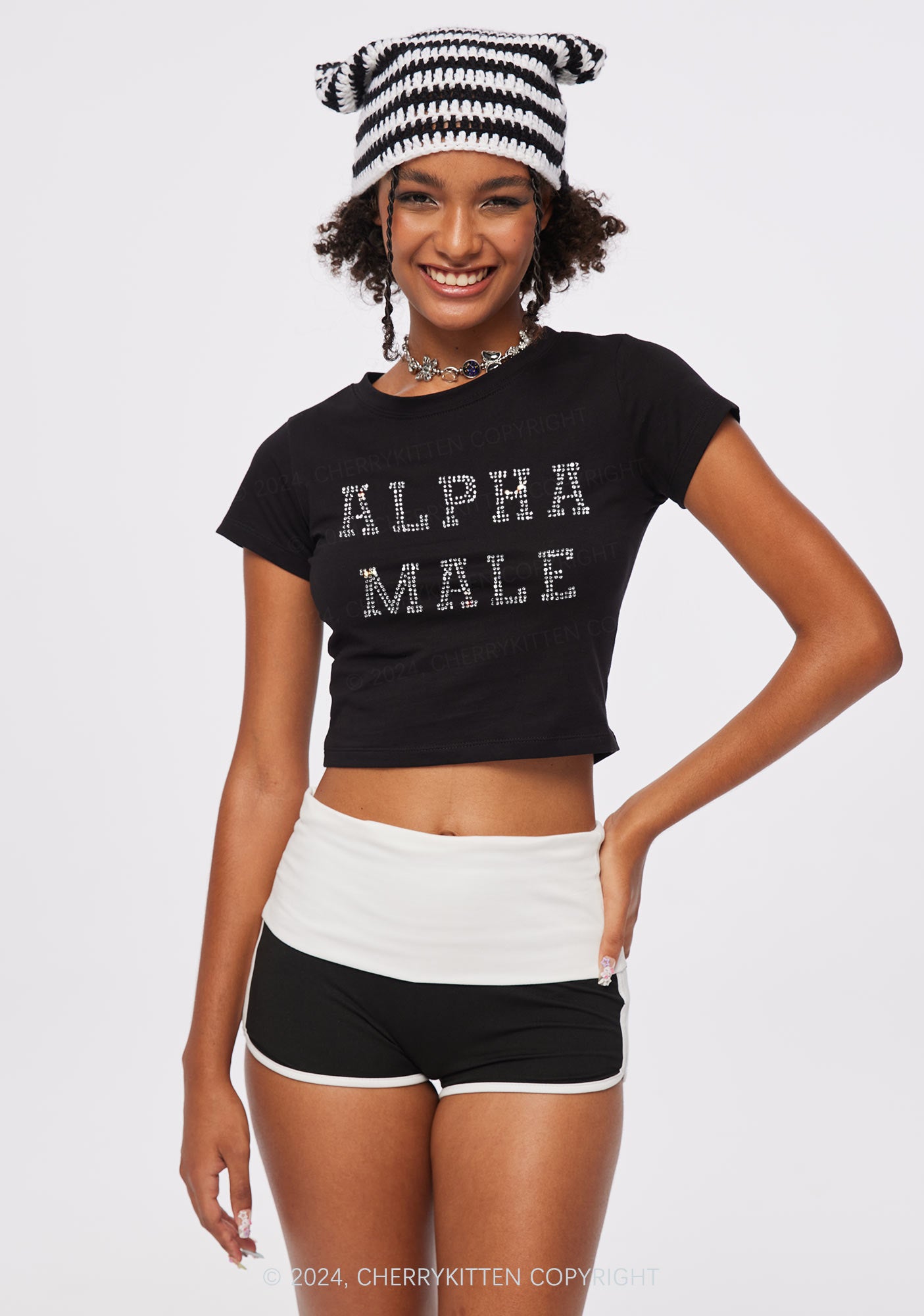 Rhinestone Alpha Male Y2K Baby Tee Cherrykitten