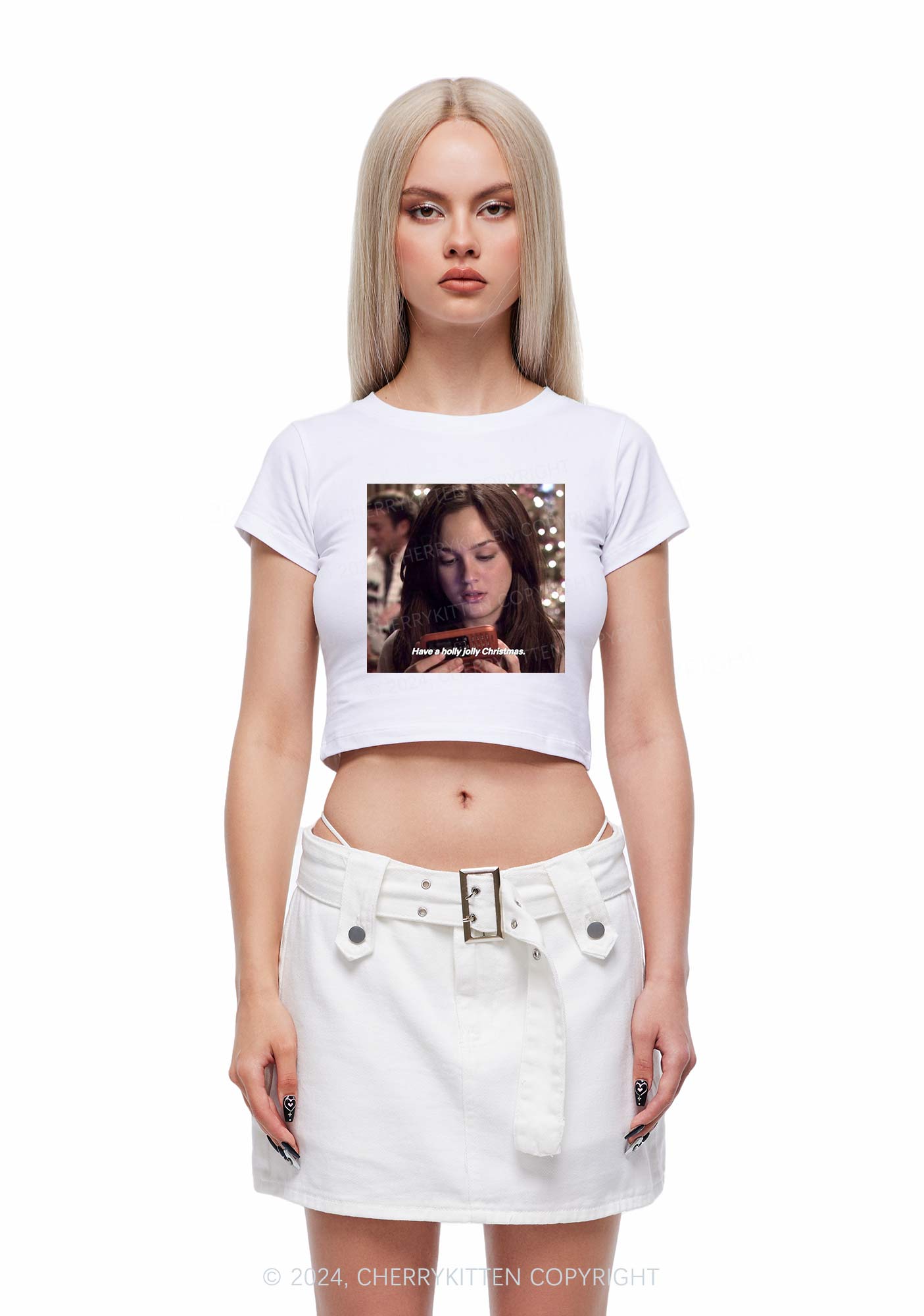 Holly Jolly Christmas Y2K Baby Tee Cherrykitten