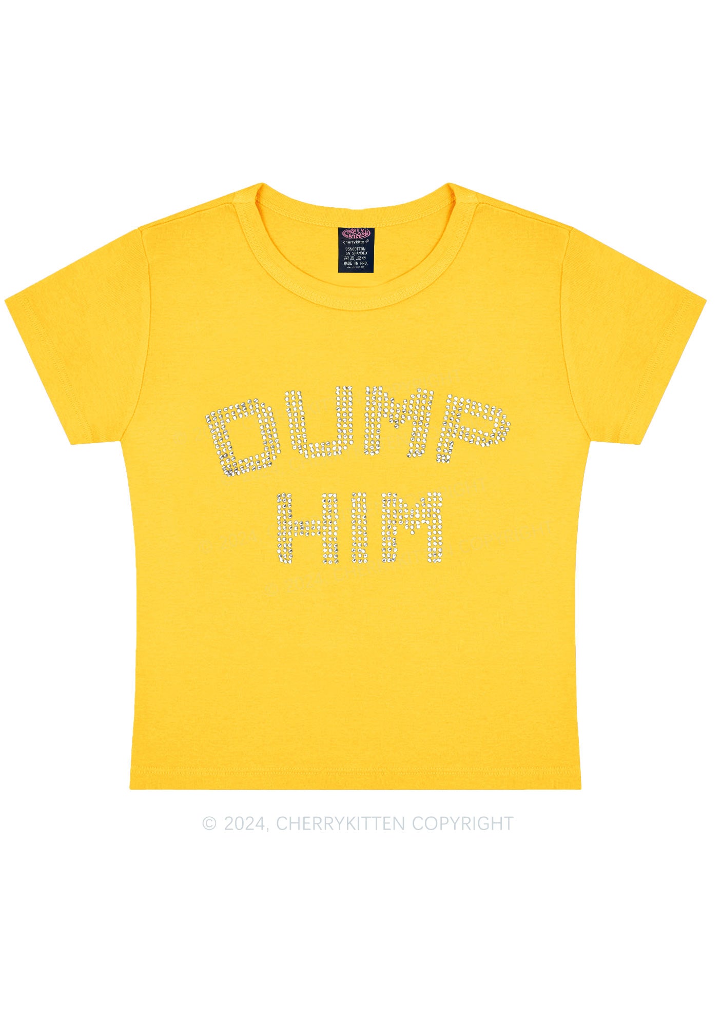 Rhinestone Dump Him Y2K Baby Tee Cherrykitten