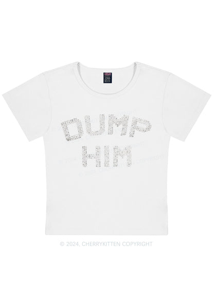 Rhinestone Dump Him Y2K Baby Tee Cherrykitten
