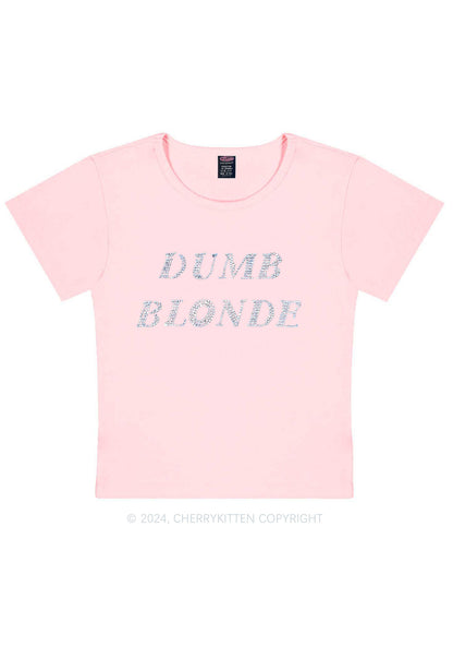 Rhinestone Dumb Blonde Y2K Baby Tee Cherrykitten