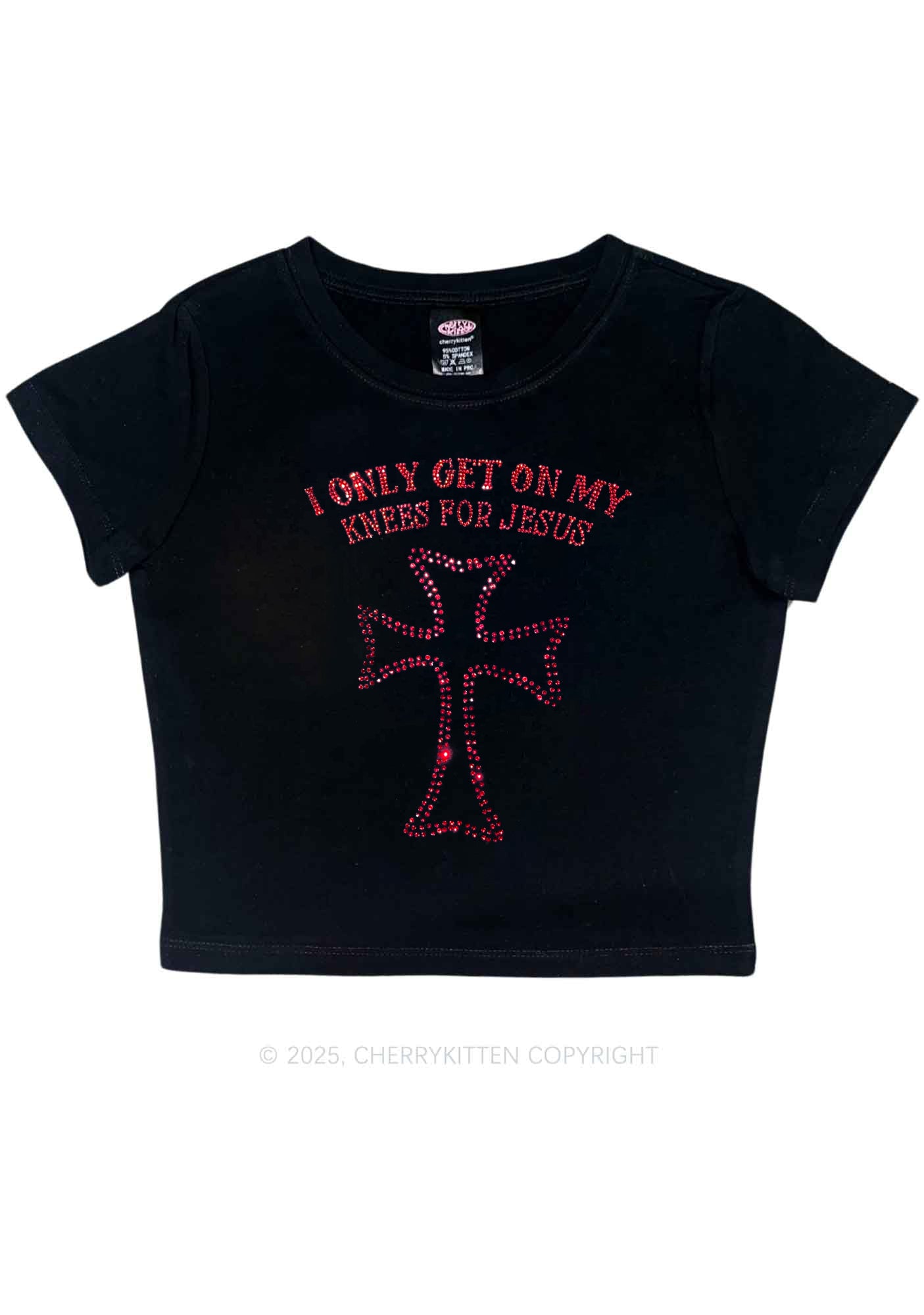 Rhinestone Get On Knees For Jesus Y2K Baby Tee Cherrykitten