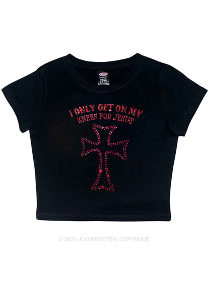 Rhinestone Get On Knees For Jesus Y2K Baby Tee Cherrykitten