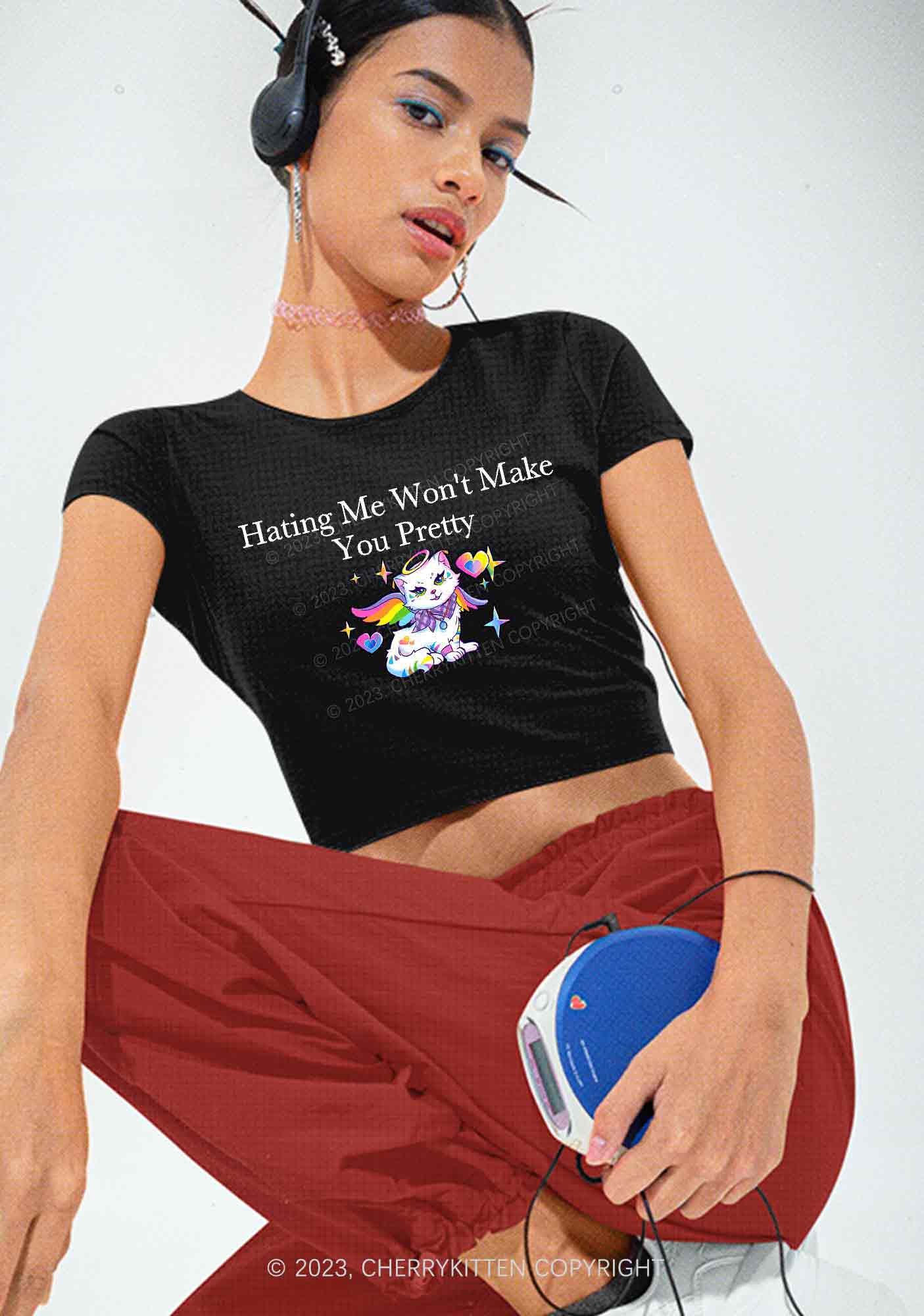 Hating Me Won't Make You Pretty Y2K Baby Tee Cherrykitten