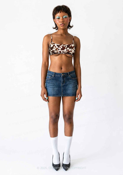 Brown And White Cow Dots Y2K Print Super Crop Cami Cherrykitten