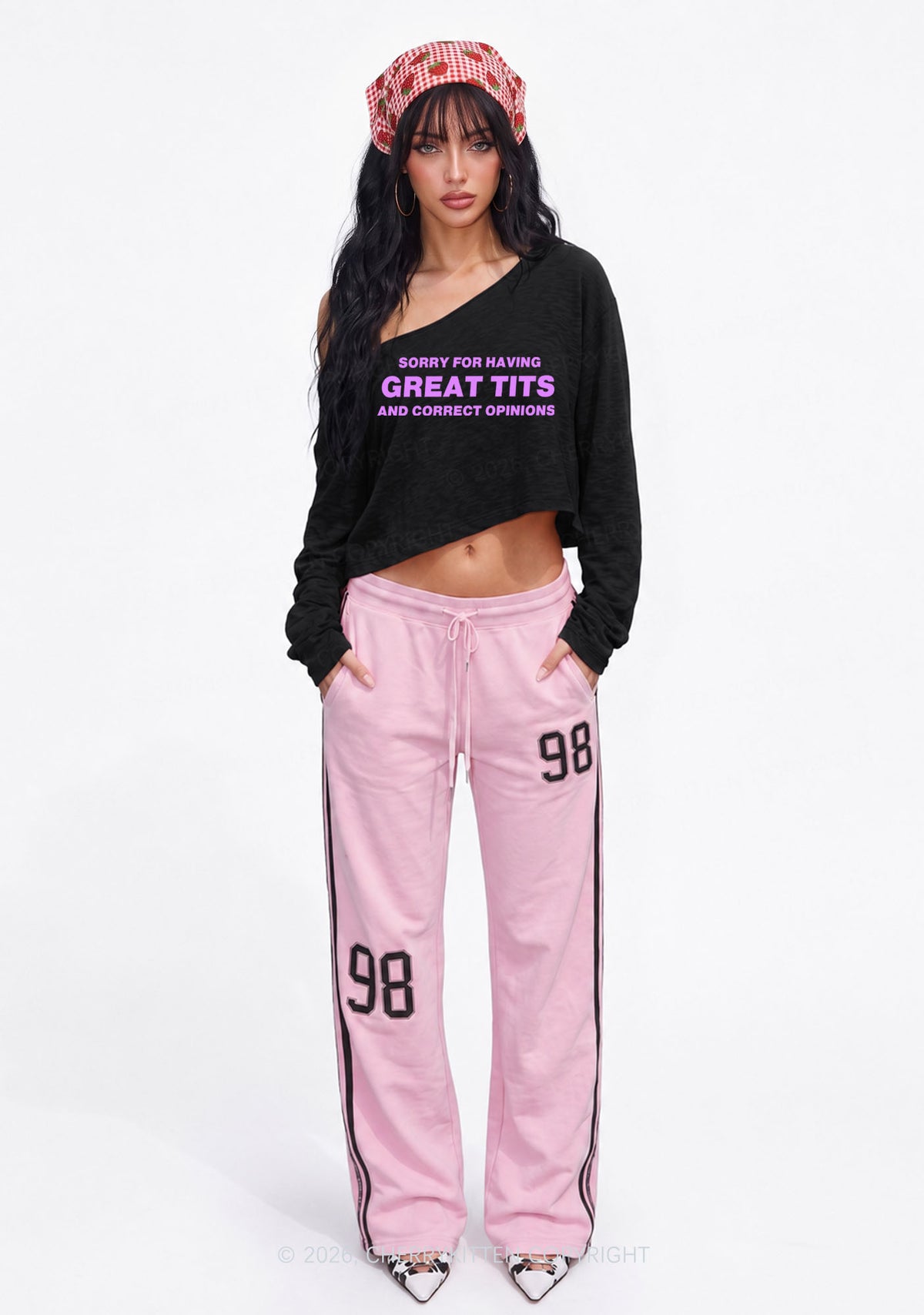Sorry For Having Correct Opinions Y2K Off Shoulder Long Sleeve Crop Top Cherrykitten