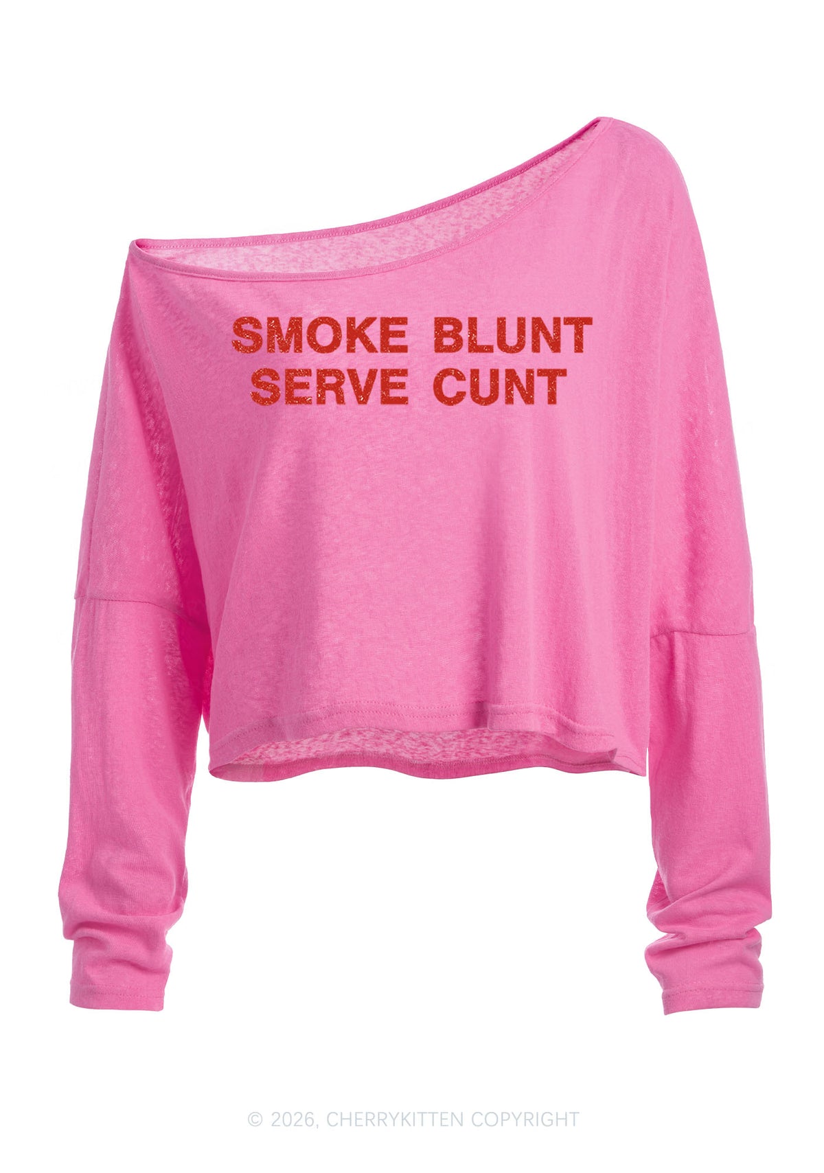 Smoke Blunt Y2K Off Shoulder Long Sleeve Crop Top Cherrykitten