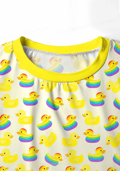 Rainbow Ducks Pride Y2K Print Long Sleeve Pajama Set Cherrykitten