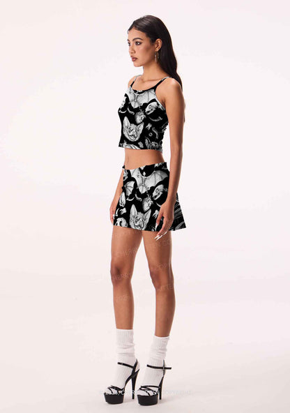 Halloween Goth Animal Bone Skull Y2K Print Mini Skirt Cherrykitten