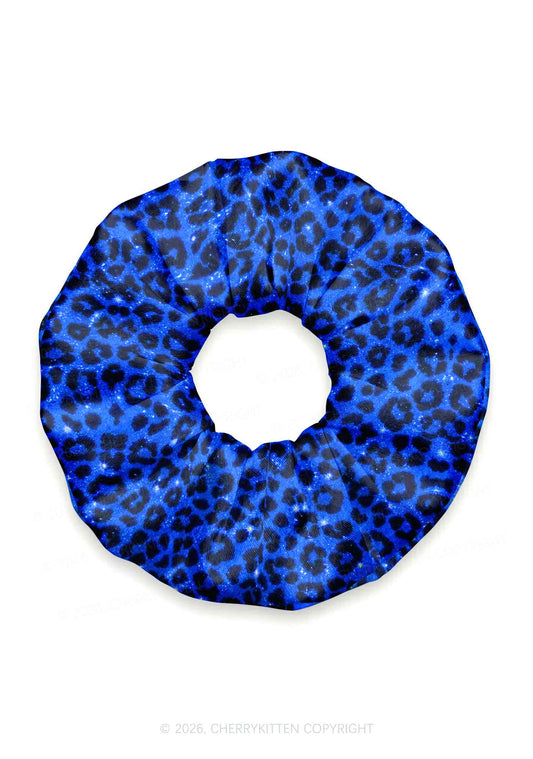 Royal Blue Leopard Y2K Hair Scrunchie Cherrykitten