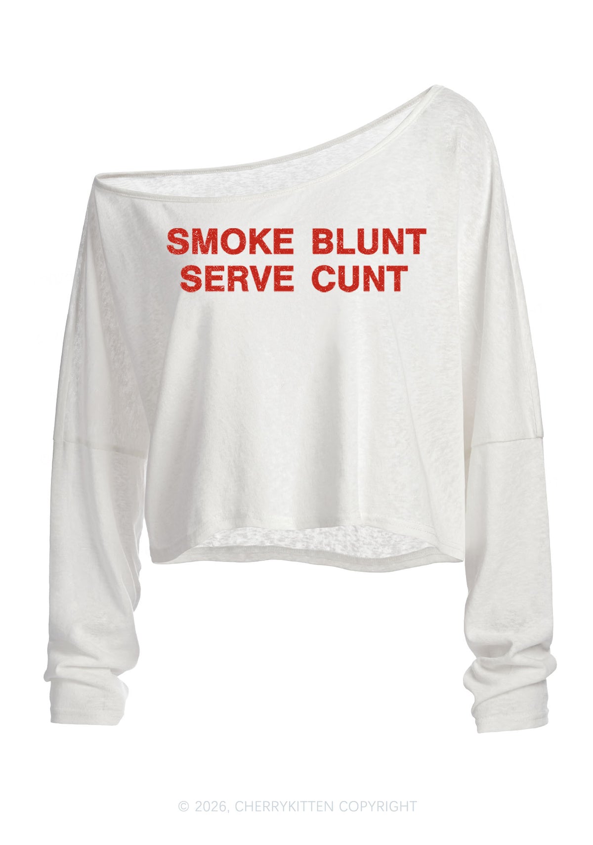 Smoke Blunt Y2K Off Shoulder Long Sleeve Crop Top Cherrykitten