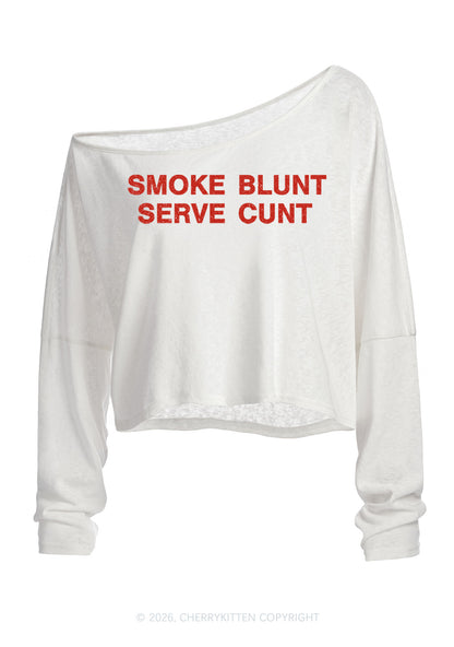 Smoke Blunt Y2K Off Shoulder Long Sleeve Crop Top Cherrykitten