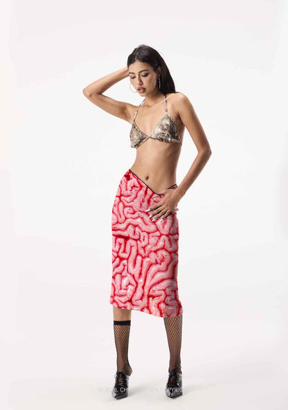 Halloween Fleshy Brain Texture Y2K Print Midi Skirt Cherrykitten