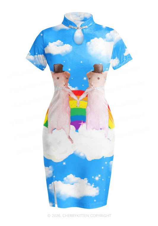 Gay Rats Pride Y2K Cheongsam Mini Dress Cherrykitten