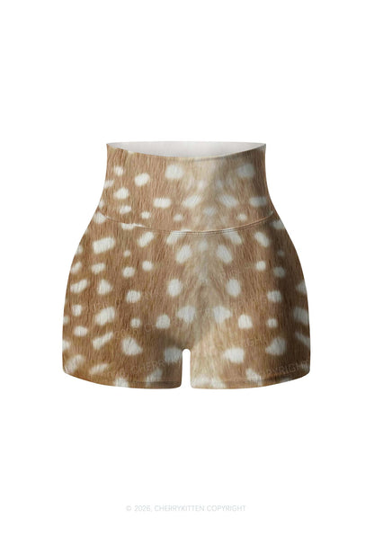 Deer Texture Y2K Print Gym Shorts Cherrykitten