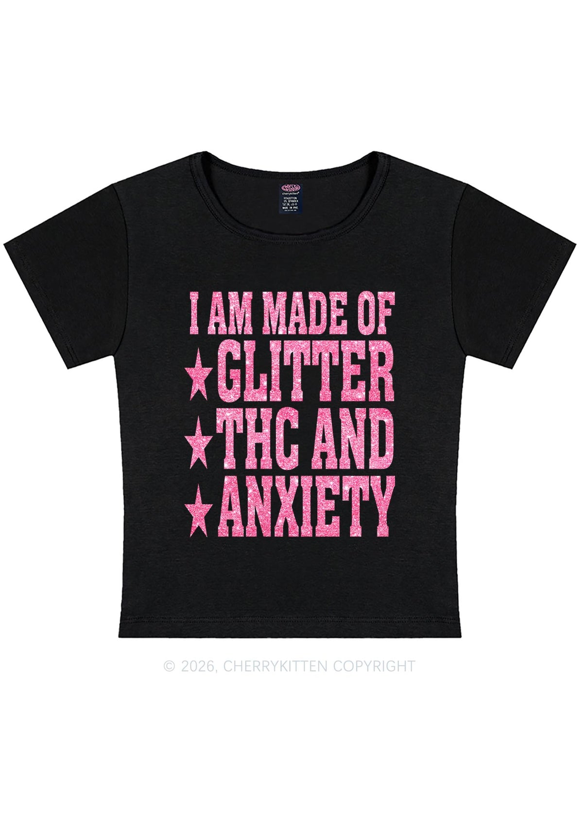 Made Of Glitter Thc Anxiety Y2K Baby Tee Cherrykitten