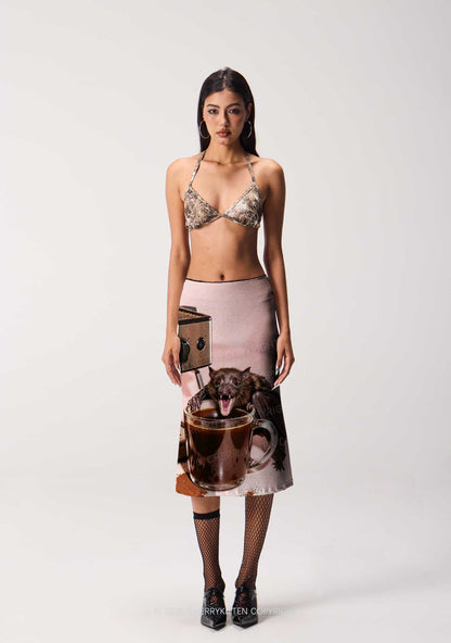 Halloween Bat Coffee Y2K Print Midi Skirt Cherrykitten