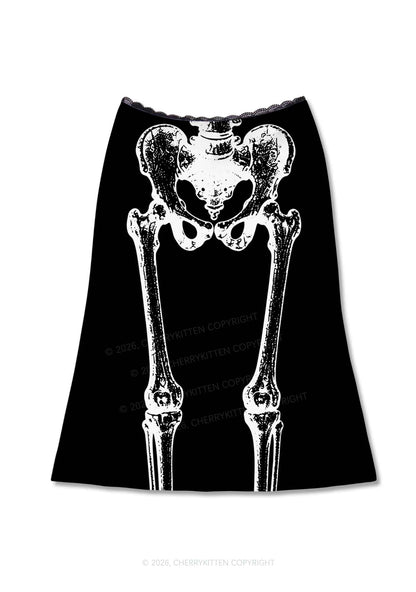 Halloween Anatomical Pelvis Y2K Print Midi Skirt Cherrykitten