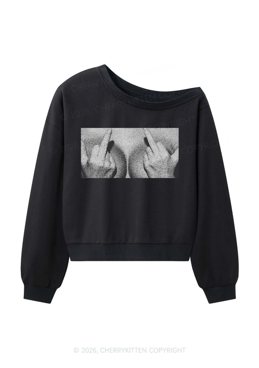 Middle Finger Bxxbs Y2K Off Shoulder Sweatshirts Cherrykitten