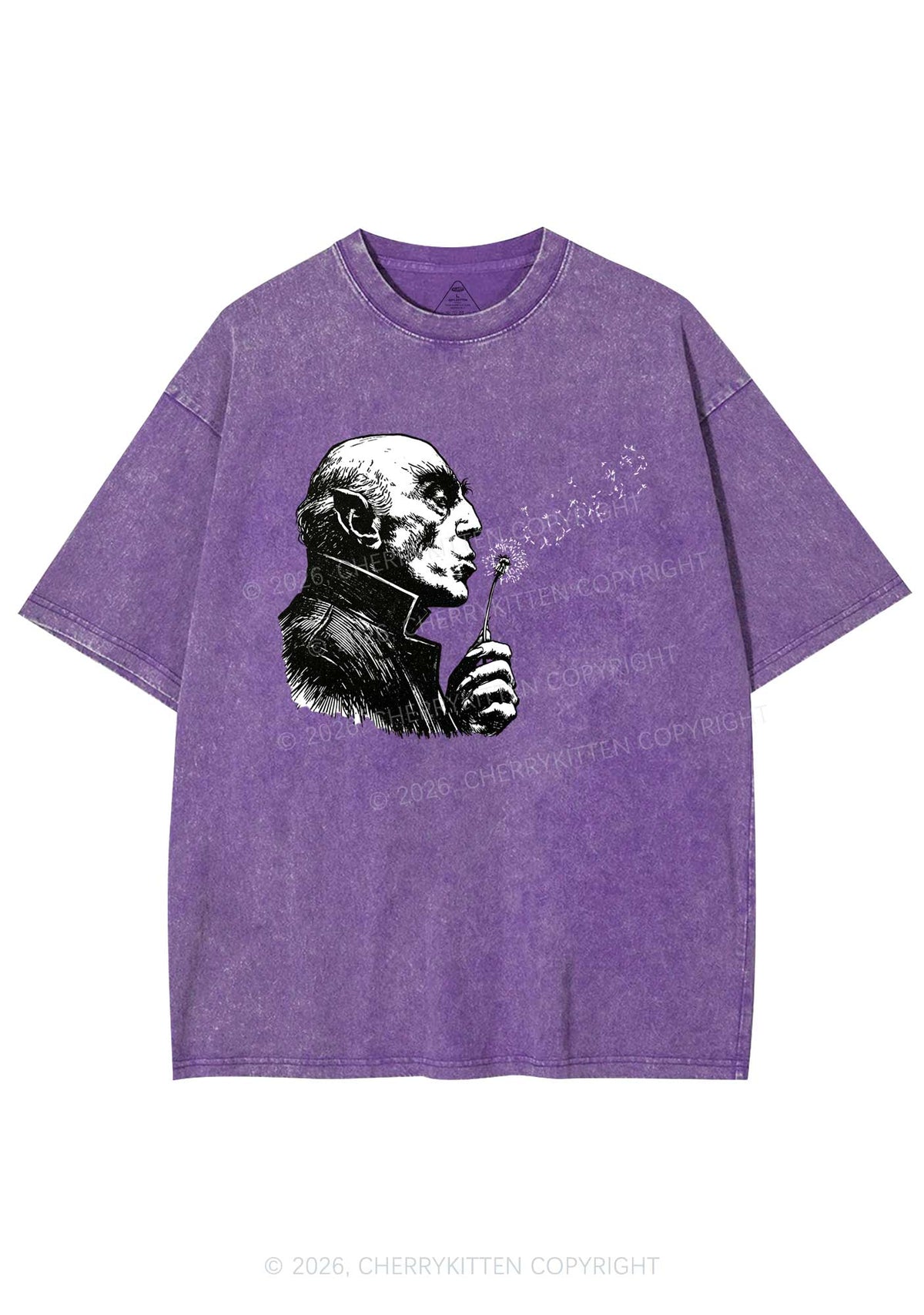 Halloween Vampire Blowing Dandelion Y2K Shirts Washed Tee Cherrykitten