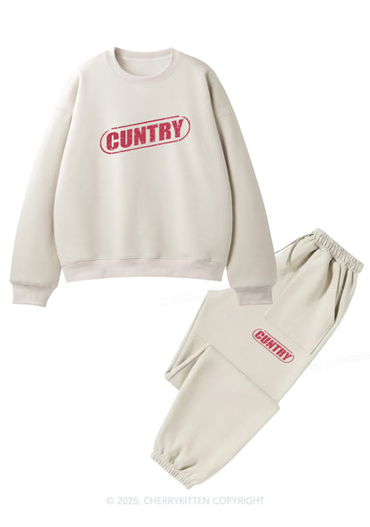 Cuntry Y2K Fleece Sweatshirts Set Cherrykitten