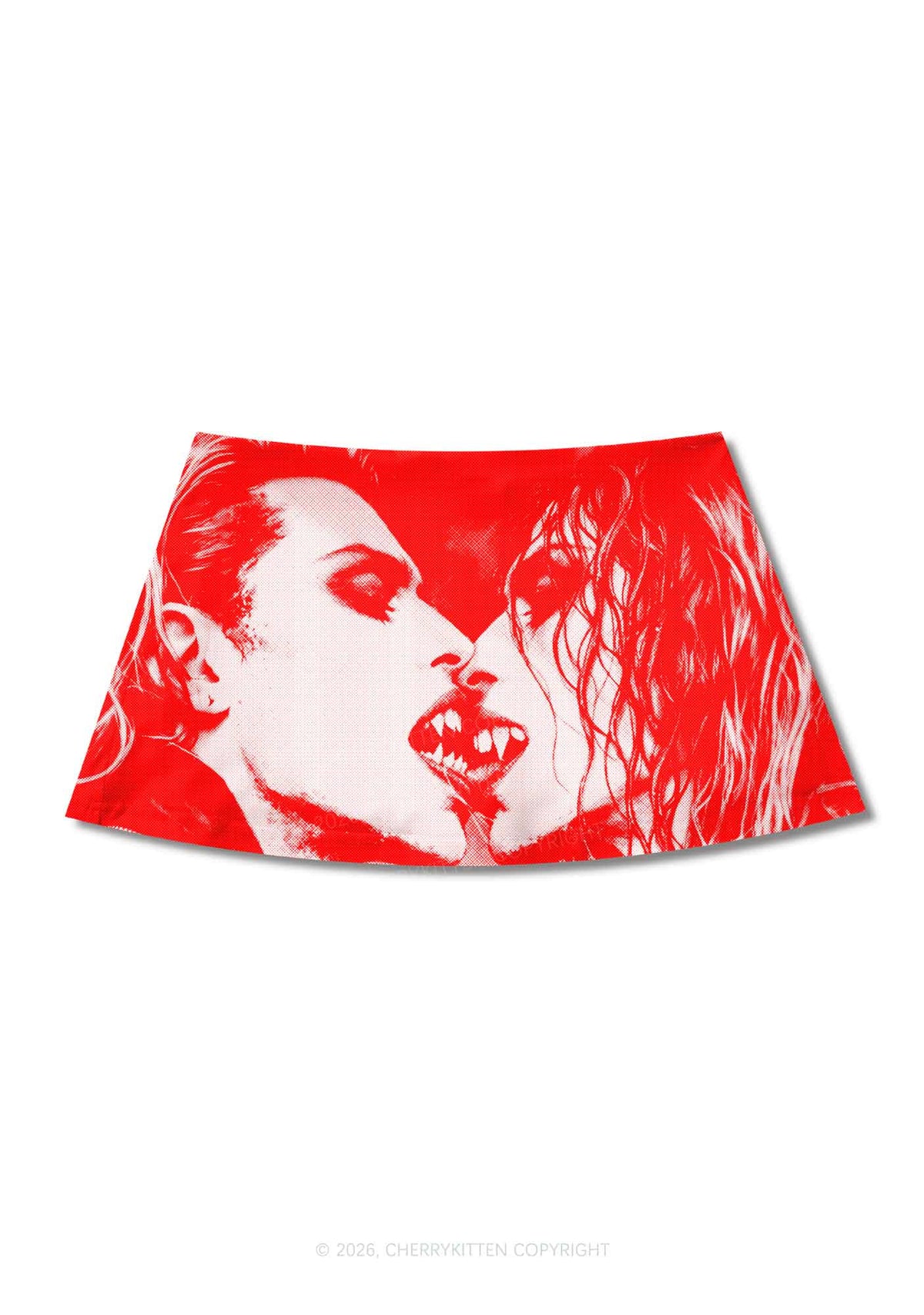 Halloween Red Pixels Vampire Couple Y2K Print Mini Skirt Cherrykitten