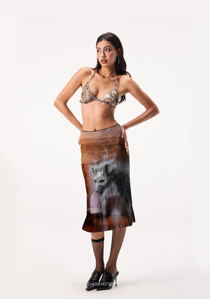 Halloween Masked Monster Y2K Print Midi Skirt Cherrykitten