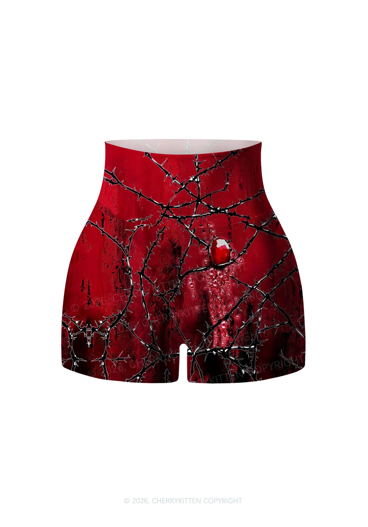 Thorned Ruby Y2K Print Gym Shorts Cherrykitten