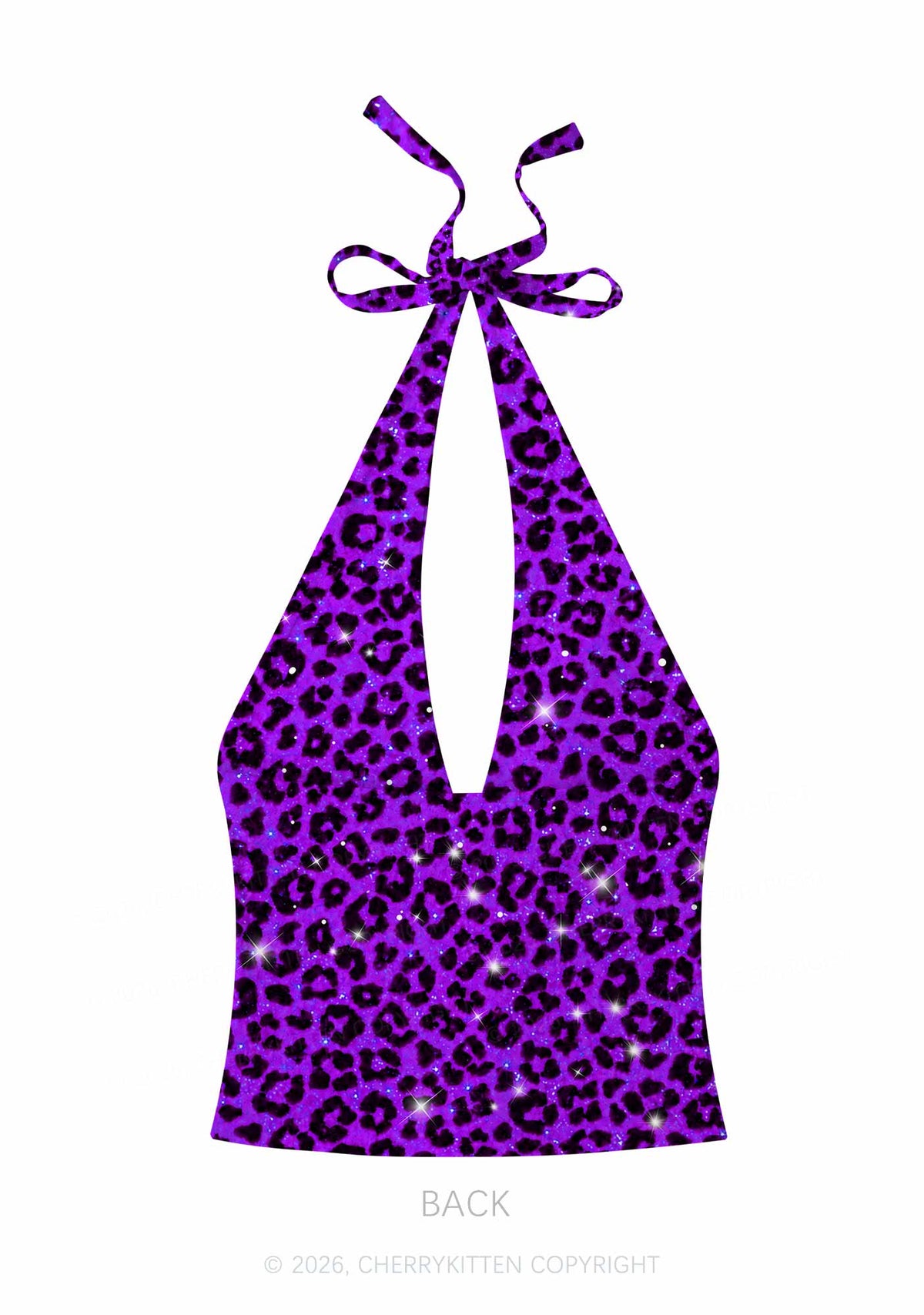 Dark Purple Leopard Y2K Print Halter Deep V Neck Cami Cherrykitten