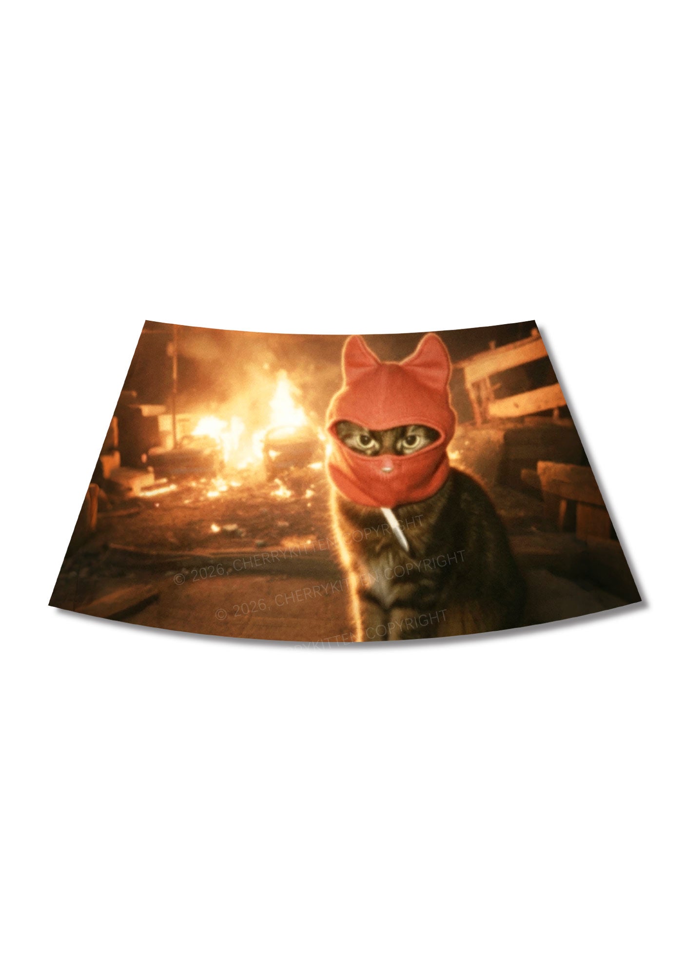 Halloween Red Ear Hood Cat Y2K Print Mini Skirt Cherrykitten
