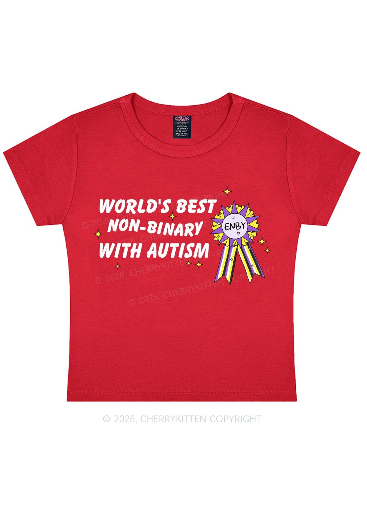 Worlds Best Nonbinary Y2K Baby Tee Cherrykitten