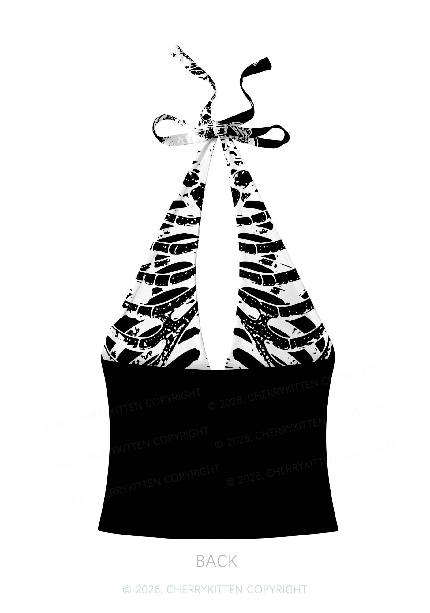 Halloween Anatomical Pelvis Y2K Print Halter Deep V Neck Cami Cherrykitten