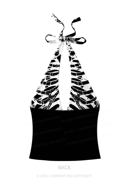 Halloween Anatomical Pelvis Y2K Print Halter Deep V Neck Cami Cherrykitten