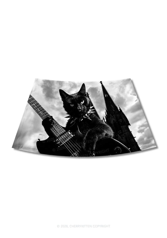 Halloween Guitar Black Cat Y2K Print Mini Skirt Cherrykitten