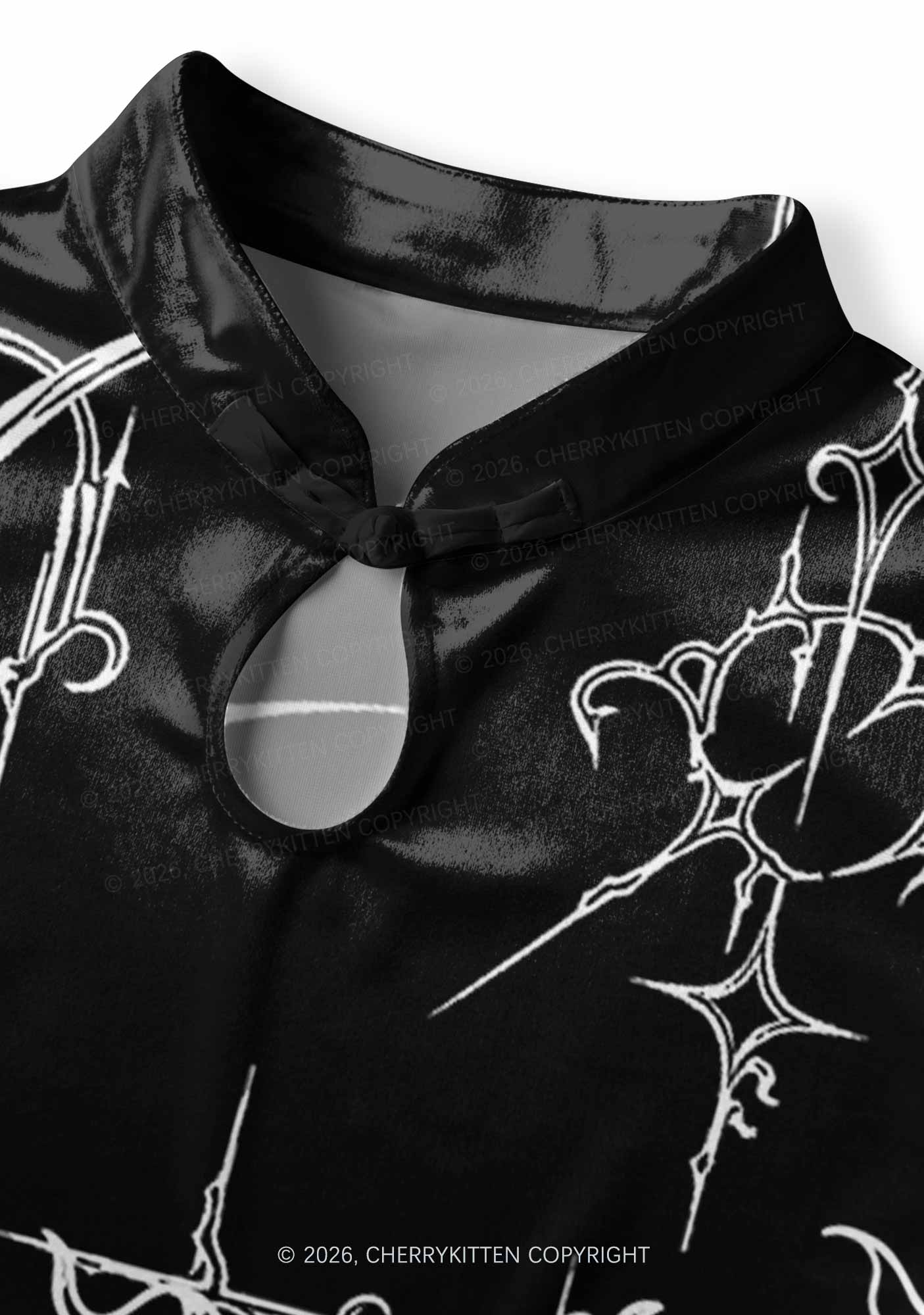 Halloween White Dragon On Black Y2K Cheongsam Mini Dress Cherrykitten
