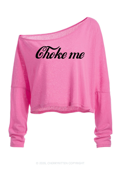Choke Me Y2K Off Shoulder Long Sleeve Crop Top Cherrykitten